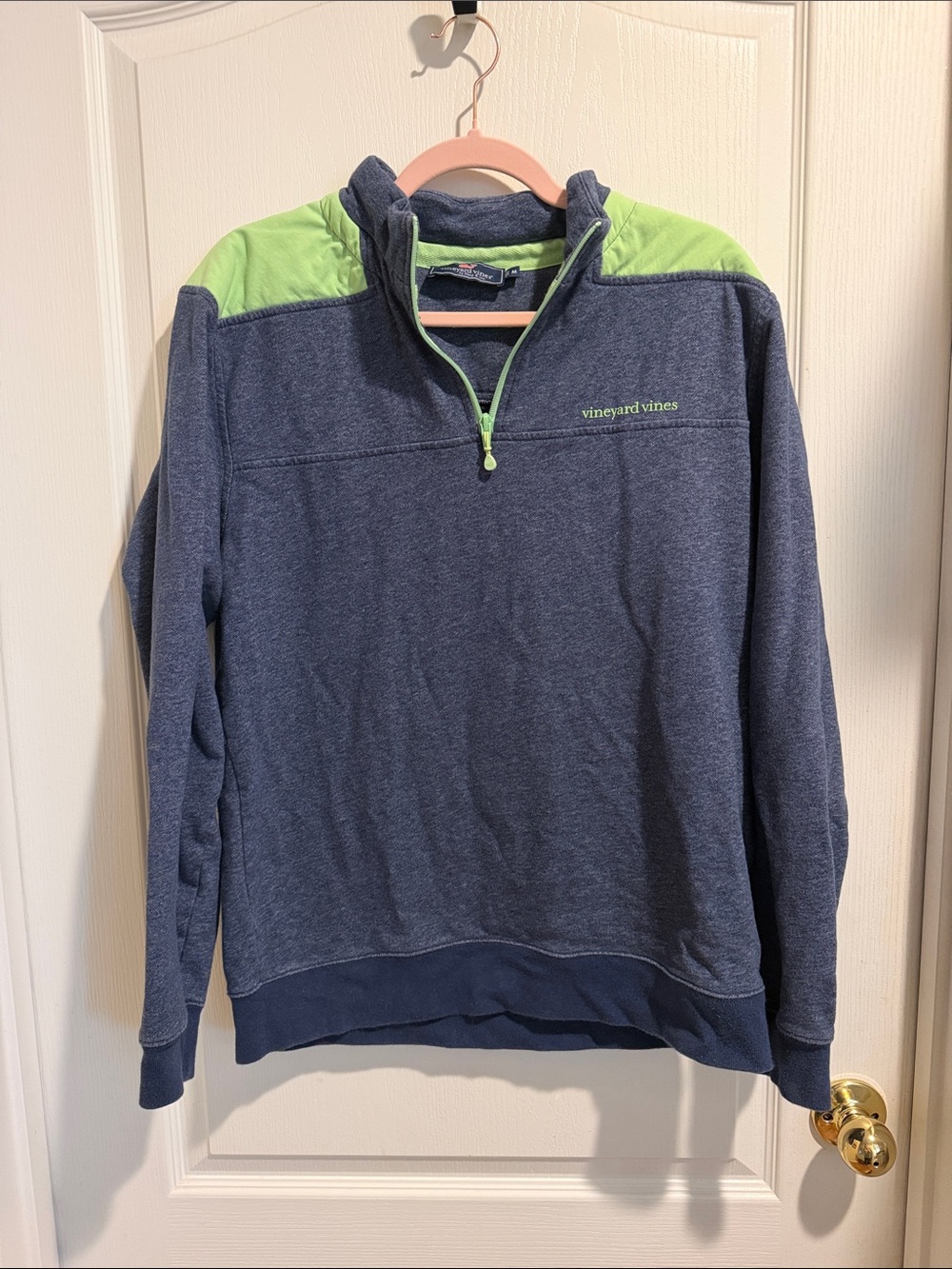 Vineyard Vines Navy Half-Zip Sweater with Lime Yoke